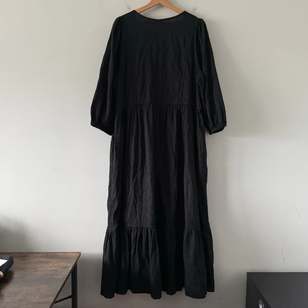 Old Navy Maxi Dress XL Tiered Dark Romantic Cottage Modest Witchy Peasant Black - Picture 2 of 16